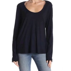 James Perse Long Sleeve Scoop Neck Tee, Navy, Size 2